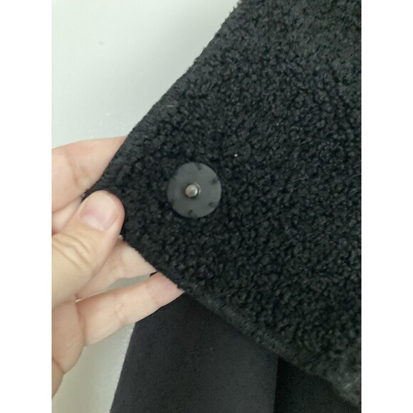 French Connection Faux Shearling Hooded Coat Jacket SMALL Black - Picture 11 of 13